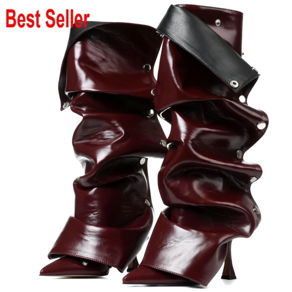 Suede Knee High Boots Stiletto Heel Pointed Toe Slouchy Wide Calf - Picture 1 of 6